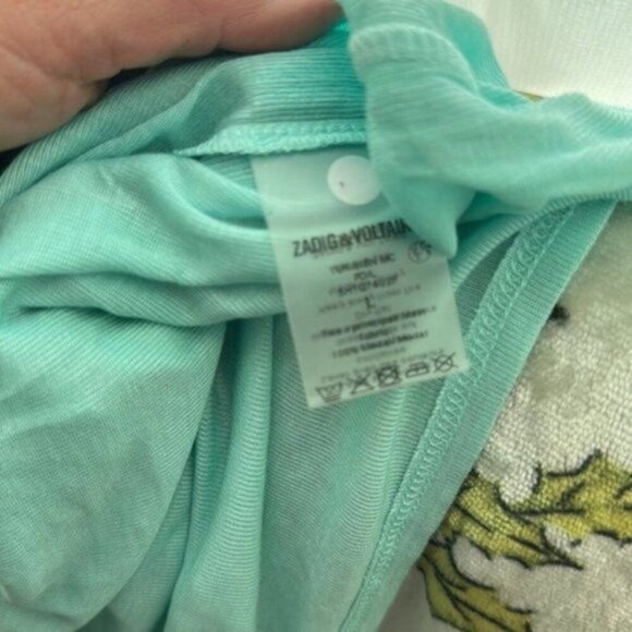 Zadig & Voltaire Tino Turquoise and Silver Foil Tee M - Picture 3 of 7